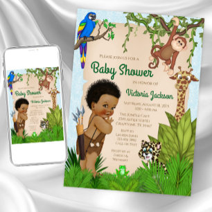 Afro-Frisur-Junge-Safari-Baby-Shower-Einladung Einladung