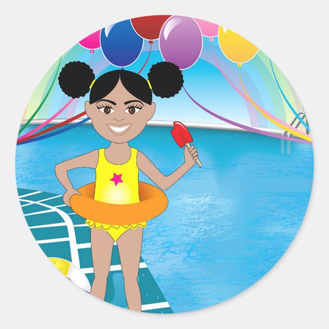Afro Girl mit Popsikel Runder Aufkleber (Vorderseite)