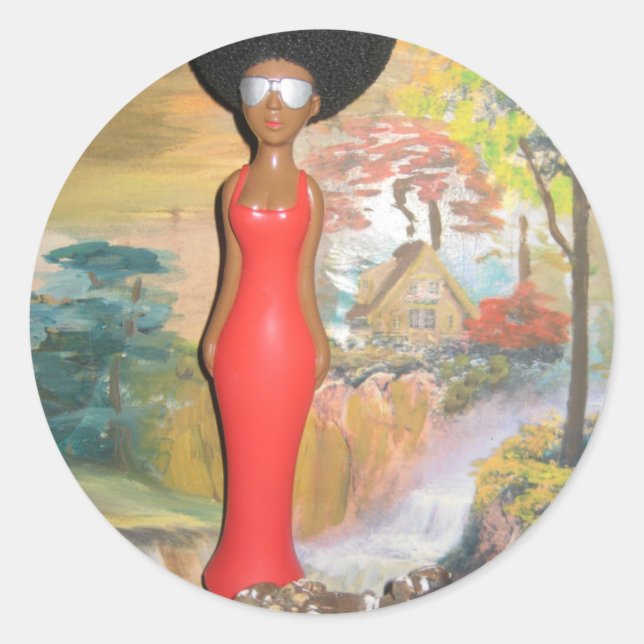 Afro Glam: Eine zeitlose Schönheit Runder Aufkleber (Vorderseite)