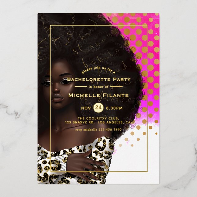 Afro Gold Foil Junggeselinnen-Abschied Folieneinladung (Vorderseite)