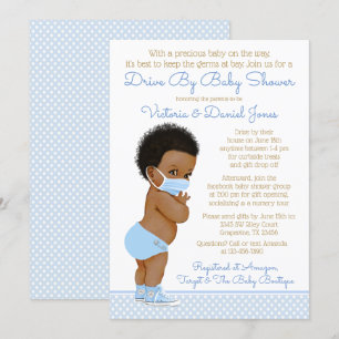 Afro Hair Boy mit Maske mit Babydusche Einladung