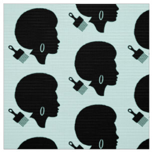 AFRO HAIR FRAU SILHOUETTE MIT AFRO PICK MOTIF STOFF