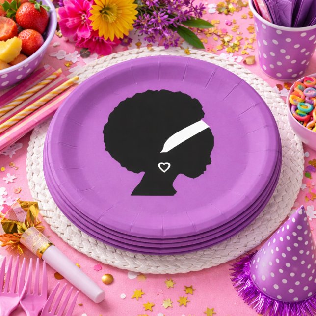 Afro Hair Lila Pappteller (Von Creator hochgeladen)