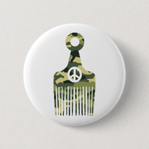 Afro Hair Peace Camouflage Button