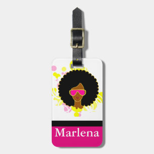 Afro Hair Pink Sonnenbrille auf Gepäckmarke Gepäckanhänger