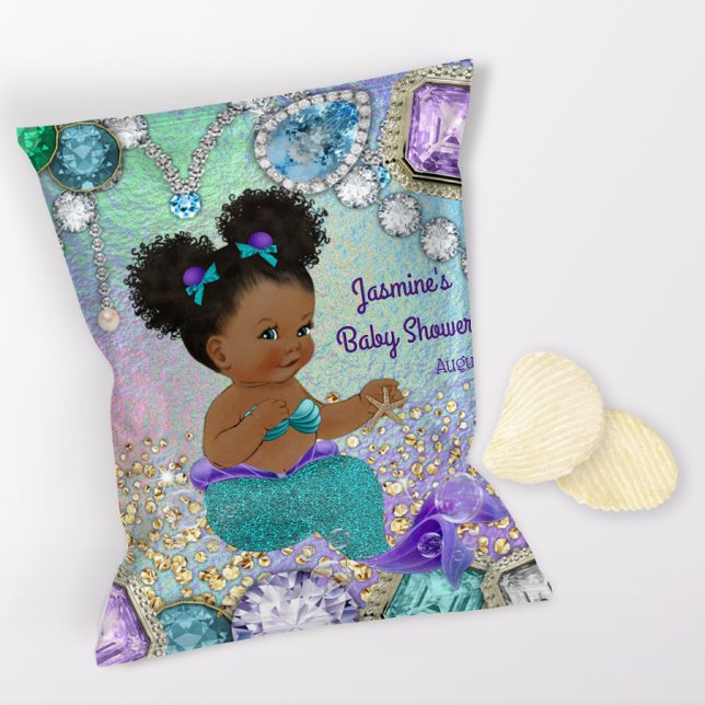 Afro Jewel Mermaid Baby Showhandtasche Wrappers Flyer (1 ounce snack bag wrapper flyer. )