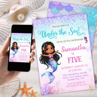 Afro mermaid Birthday Party - Under the Sea Splish Einladung