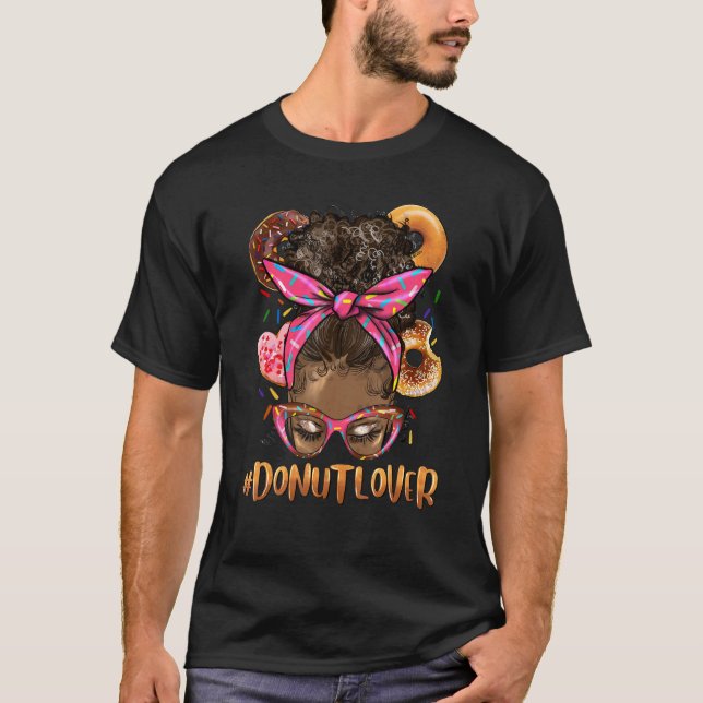 Afro Messy Bun Donut Black Womens Retro Niedlich T-Shirt (Vorderseite)