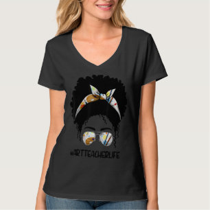 Afro Messy Bun Teacher Life First Day School T-Shirt