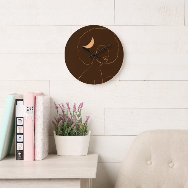 Afro Moon Girl Clock für Teens, Mädchen, Frauen Große Wanduhr (Lesesaal)