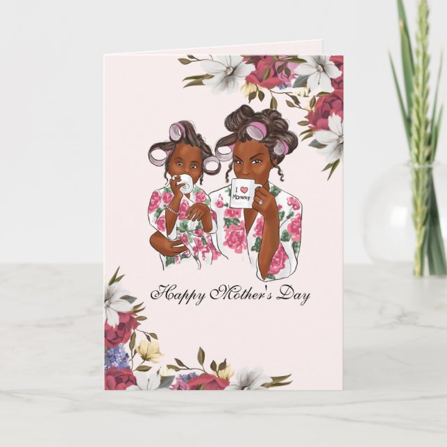 Afro Mother and Daughter Day Card Dankeskarte (Vorderseite)