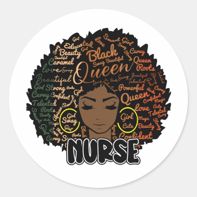 Afro Nurse Black Woman Nurse Afro American Runder Aufkleber (Vorderseite)