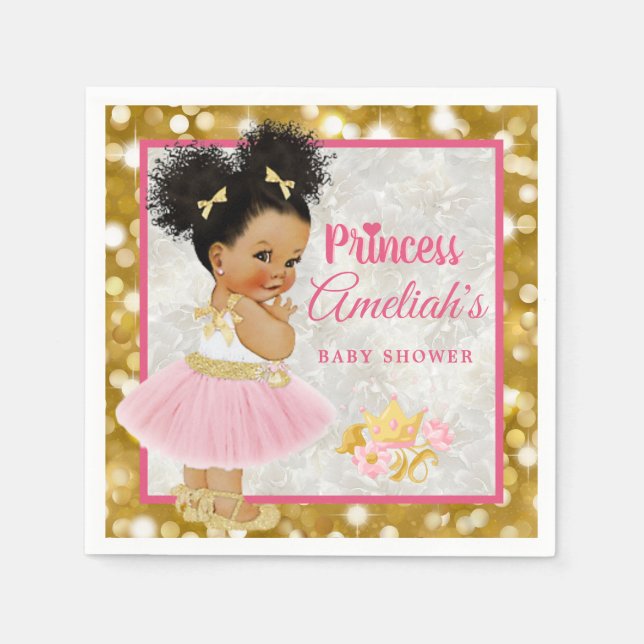 Afro Princess Ballerina Baby Girl Pink|Gold Extrav Serviette (Vorderseite)