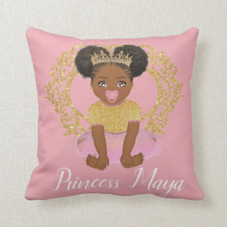 Afro Princess Girl mit Tutu und Goldkronen Kissen