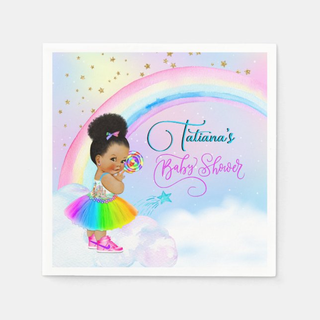 Afro Puff Baby Girl Pastel Rainbow Baby Dusche Serviette (Vorderseite)