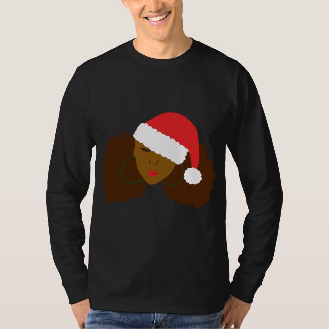 Afro Puff Black Woman Weihnachtsmannmütze Natural  T-Shirt (Vorderseite)