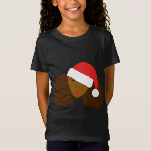 Afro Puff Black Woman Weihnachtsmannmütze Natural T-Shirt