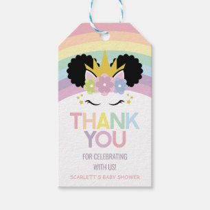 Afro-Puff-Einhorn-Regenbogen-Baby-Shower-Geschenk Geschenkanhänger