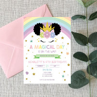 Afro Puff Unicorn et Rainbows Invitation d'anniver