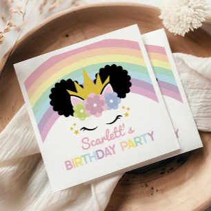Afro Puff Unicorn Rainbows Geburtstagsparty Serviette