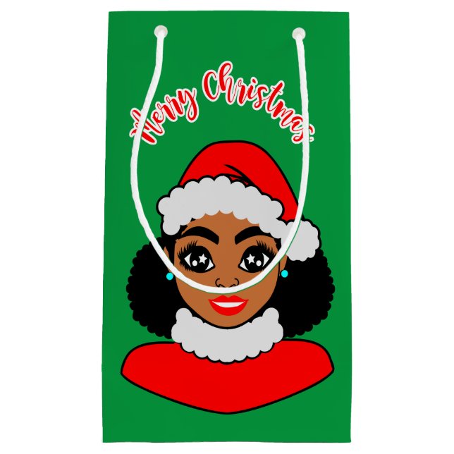 Afro Puffs Schwarzer Weihnachtsmann Weihnachten Kleine Geschenktüte (Vorderseite)