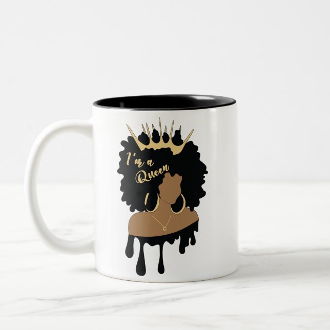 Afro Queen Black African American Woman Zweifarbige Tasse (Links)