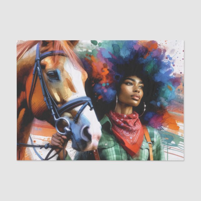 Afro Reitfrau - Western Reiter II Seidenpapier (Vorderseite)