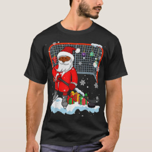 Afro Santa Playing Hockey Xmas Black Afro Hockey P T-Shirt
