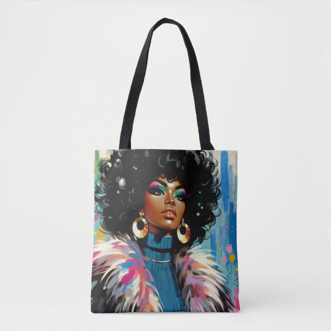 Afro Schwarze Frau Farbige Malerei Tasche (Vorderseite)