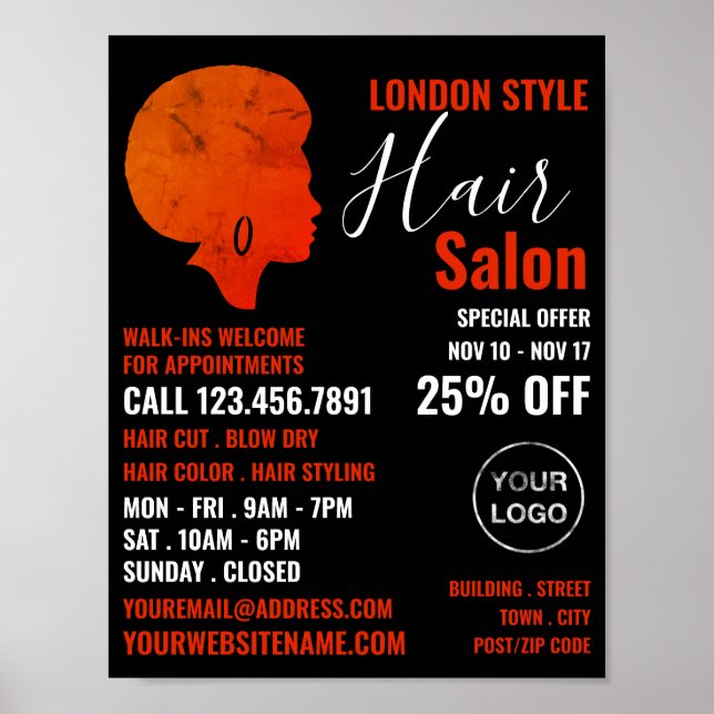 Afro Style, Haar Stylist, Haarsalon Werbung Poster (Vorne)