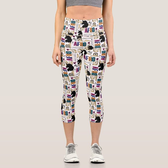 Afro Unicorn Bold Muster Capri Leggings (Vorderseite)