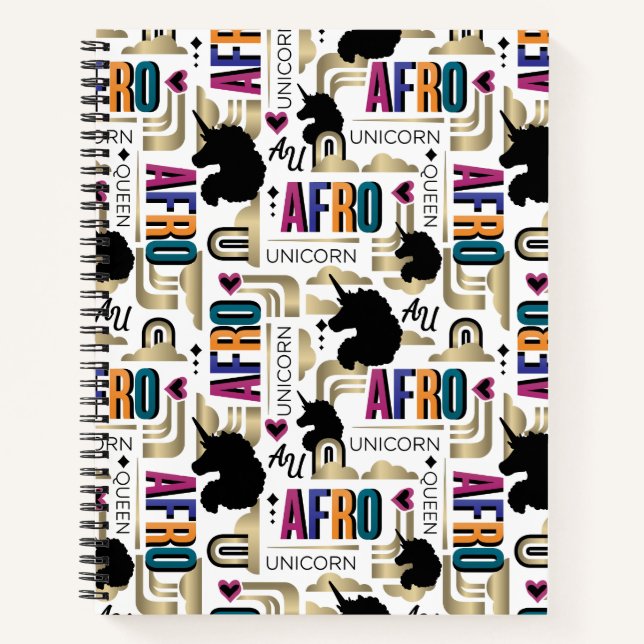 Afro Unicorn Bold Muster Notizbuch (Vorderseite)