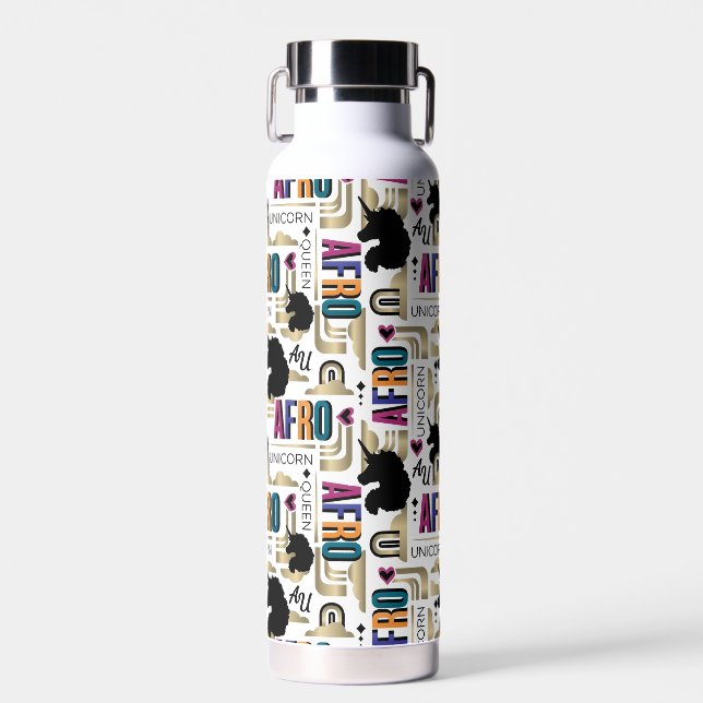 Afro Unicorn Bold Muster Trinkflasche (Vorne)