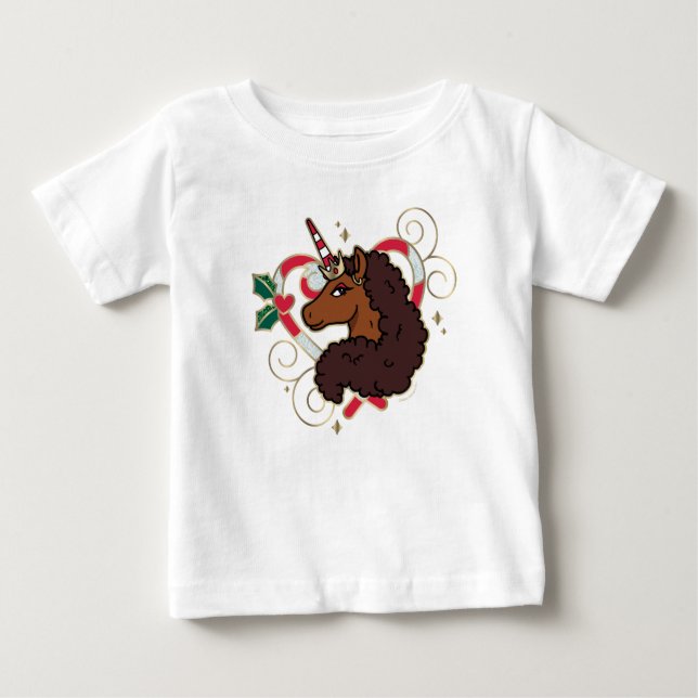 Afro Unicorn Candy Cane Herz Holiday Baby T-shirt (Vorderseite)