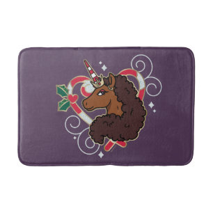 Afro Unicorn Candy Cane Herz Holiday Badematte