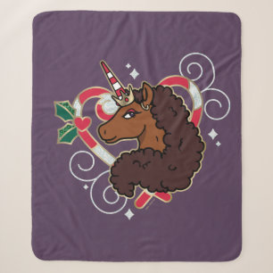 Afro Unicorn Candy Cane Herz Holiday Sherpadecke