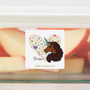 Afro Unicorn   Einzigartiges Herzdesign Etiketten