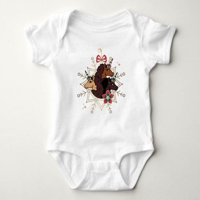 Afro Unicorn Festlicher Urlaub Magisch Baby Strampler (Vorderseite)