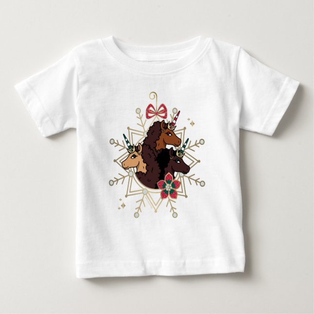 Afro Unicorn Festlicher Urlaub Magisch Baby T-shirt (Vorderseite)