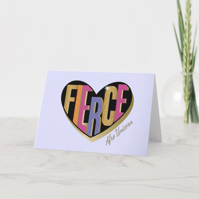 Afro Unicorn Fierce Herzdesign Karte (Vorderseite)