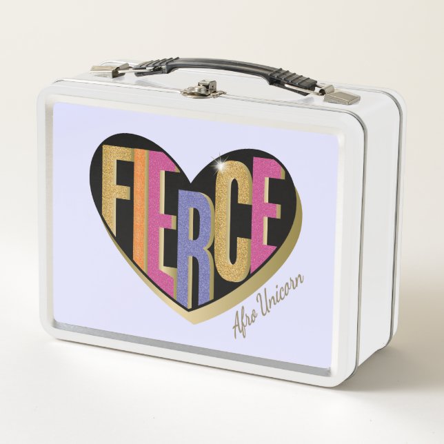 Afro Unicorn Fierce Herzdesign Metall Brotdose (Vorderseite)