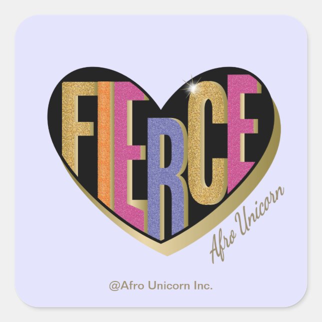 Afro Unicorn Fierce Herzdesign Quadratischer Aufkleber (Vorderseite)