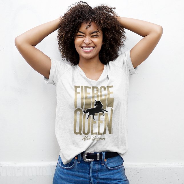 Afro Unicorn Fierce Queen Tri-Blend Shirt (Person wearing t-shirt)