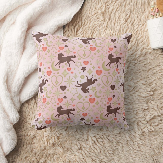 Afro Unicorn Herz & Star Pink Muster Kissen (Decke)