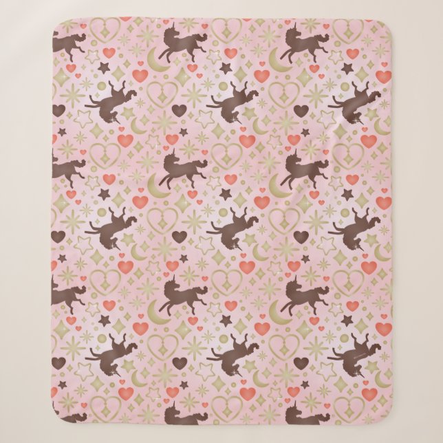 Afro Unicorn Herz & Star Pink Muster Sherpadecke (Vorderseite)