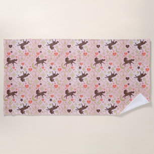 Afro Unicorn Herz & Star Pink Muster Strandtuch
