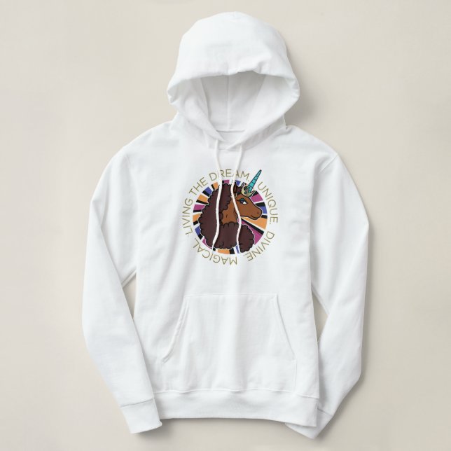 Afro Unicorn Living the Dream Design Hoodie (Design vorne)