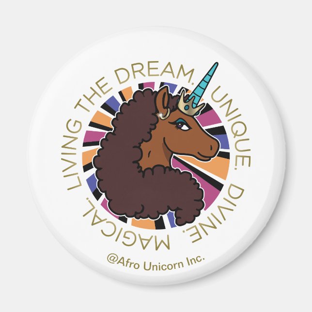 Afro Unicorn Living the Dream Design Magnet (Vorne)
