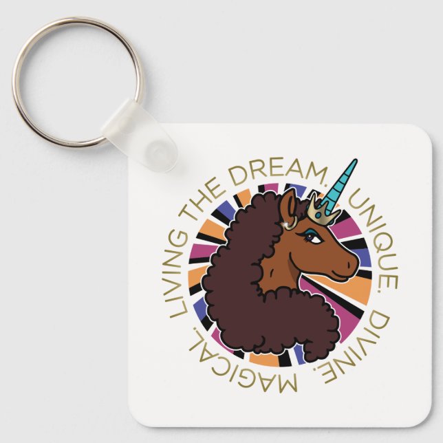 Afro Unicorn Living the Dream Design Schlüsselanhänger (Vorderseite)