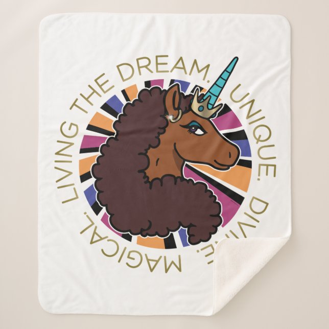 Afro Unicorn Living the Dream Design Sherpadecke (Vorderseite)